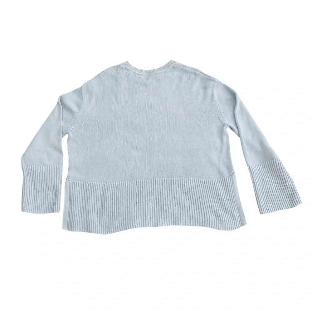 Gap Sweater Crew Neck Wide Ribbed Hem Cuffs Women Sz Small Side Slit Light Blue - Picture 10 of 10